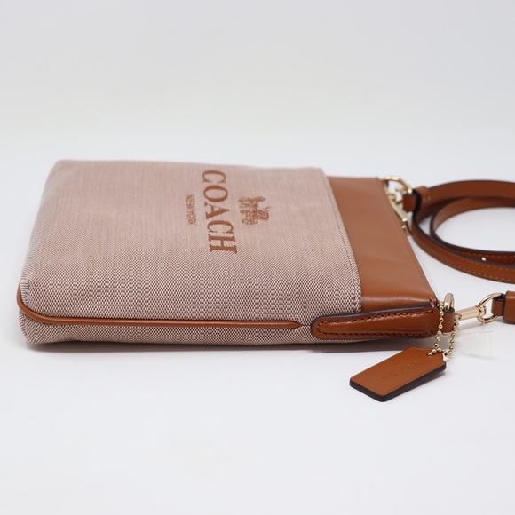 New Coach Kitt Horse and Carriage Jacquard and Leather Crossbody Bag Amber - Picture 7 of 13